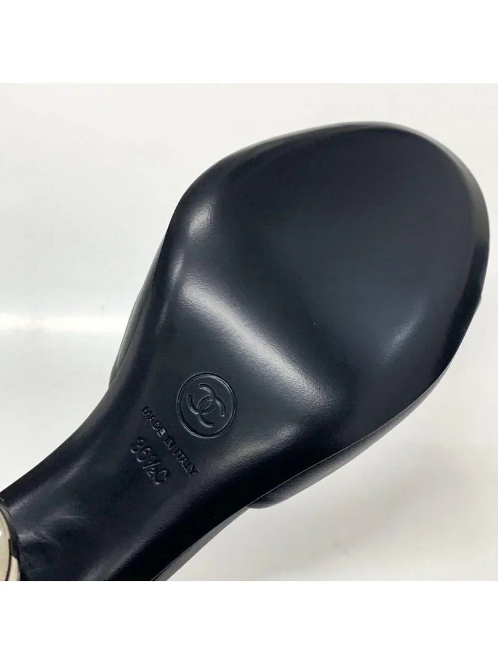 Chanel CC Logo Leather Mirror Heel Sandals Black